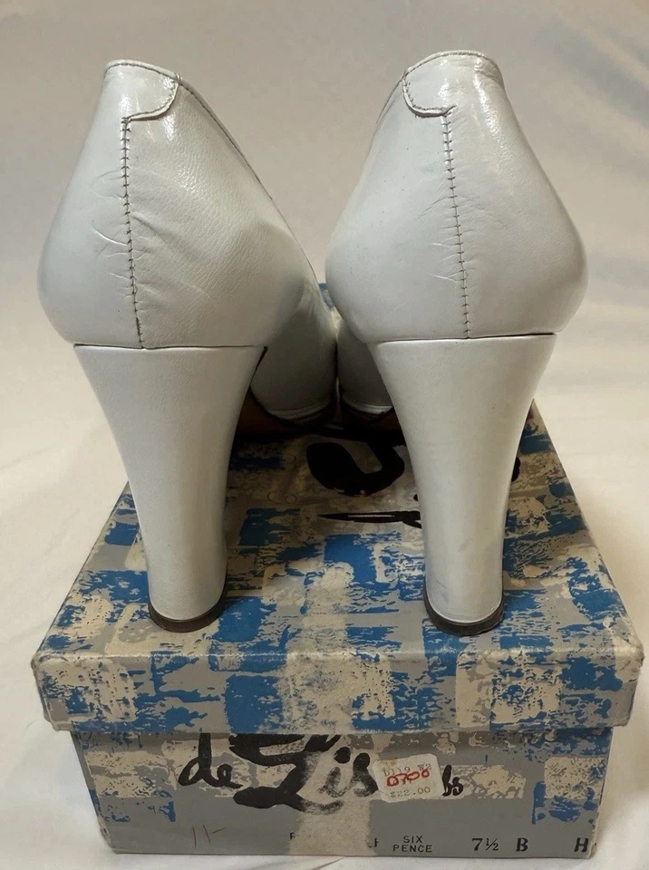 Vintage Garolini White Leather Platform Heels Made in Italy Size 8M De liso box - Image 3 of 4