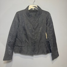 Coldwater Creek Shimmer Houndstooth Jacket Grey Mock Neck Blazer P14 Petite NWT