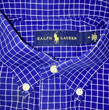 Polo Ralph Lauren Button Up Shirt M Blue Gingham Check Cotton Slim Long Sleeve