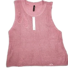 NWT San Joy knit Distressed sweater vest pale pink