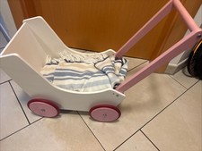 Lauflernwagen / Puppenwagen aus Holz f&uuml;r Kinder Rosa Wei&szlig;