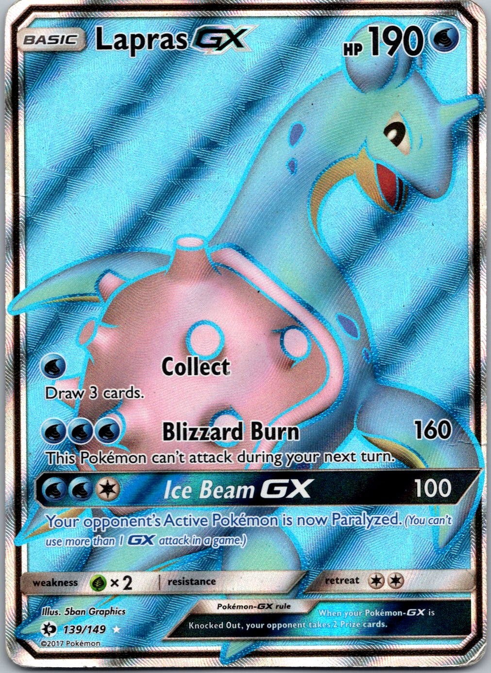 Pokémon TCG: Lapras GX Sun & Moon Base Set 139/149 Holo HP