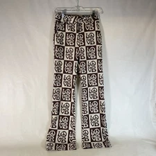 House of Sunny Womens Pant Sz 4 Brown Love Print Flare Stretch Knit Casual-Read!