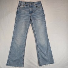 Zara High Waisted Straight Leg Jeans Light Wash Blue Raw Hem Size 0