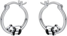 Hypoallergenic Panda Small Hoop Earrings for Women Little Cute Sterling Silver P