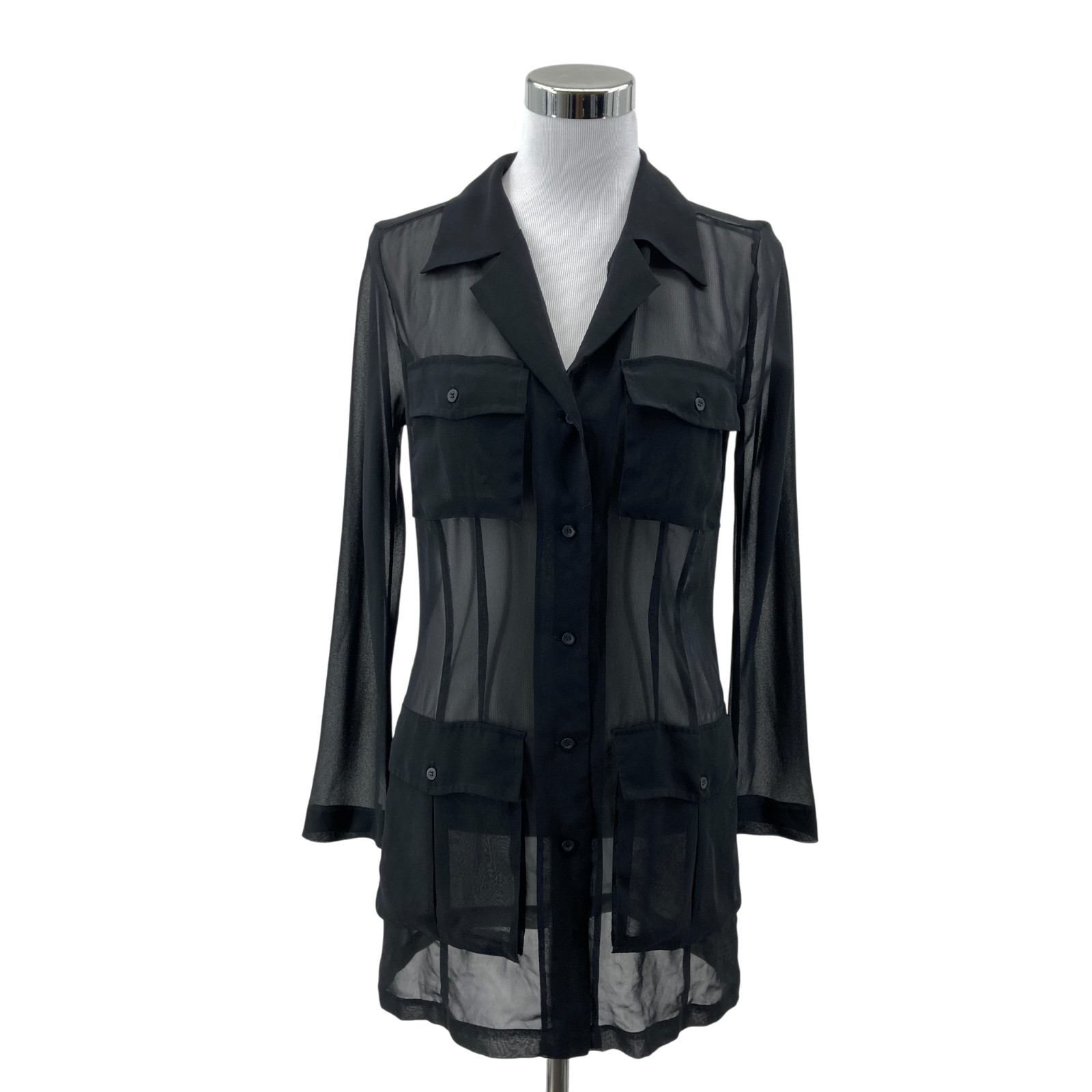 Express Sheer Black Button Front Utility Shirt Bl… - image 1