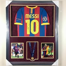 2011 Champions League Barcelona Lionel Messi Signed Jersey Framed Beckett BAS