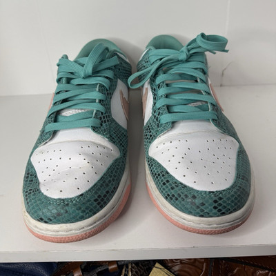 Nike Dunk Low Men s Washed Teal Snakeskin Low Top Lace-Up Sneakers DR8577-300