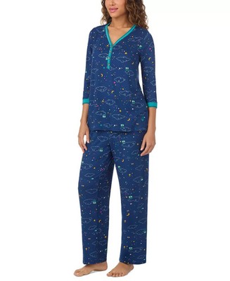 Cuddl Duds Womens 2 Pc Printed 3/4 Sleeve Pajamas Set Size XL Navy Novelty
