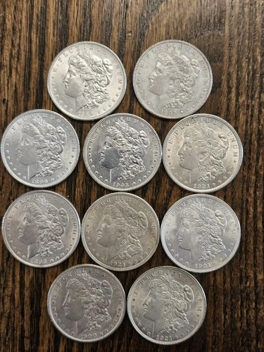 Lot Of Ten (10) Silver Morgan Dollars, VF-AU, Brilliant, NO RESERVE