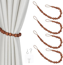 4 Pack of Wood Bead Curtain Tiebacks Boho Curtain Tiebacks Curtain Holdbacks for