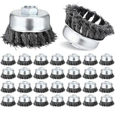 30 Pack 3 Inch Coarse Crimped Wire Cup Brush for Angle Grinder, 5/8"-11 Threaded