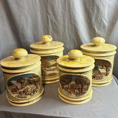 Vtg Hershey Molds 1978 Cookie Jar/Canister, 3D Rustic Wooded Scene ~ Set Of 4