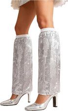 1 Paar Pailletten Stulpen Silber Glitzer Stulpen,Abba Kostüm Damen Beinstulpen,M