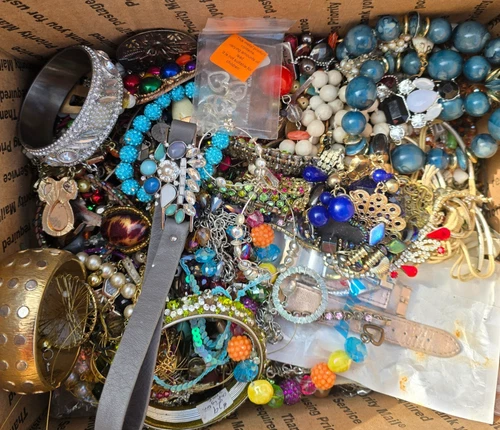 Vintage & Modern Costume Jewelry Lot Wearable Craft Junk Resell 14.85 Pounds X1X