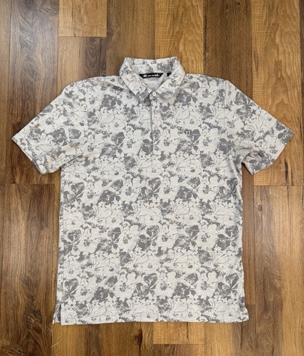 Travis Mathew Shirt Mens L Private Deck Polo Golf Floral Gray Hawaiian