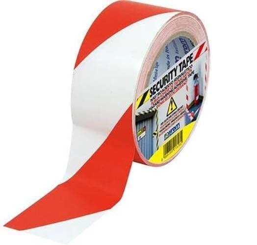 SYROM - NASTRO CON STRISCE TRASVERSALI SECURITY TAPE ROSSO/BIANCO 50MM X 33M