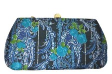Unbranded Vintage 1980s Blue Rose Floral Print Chain Handle Clutch Handbag Purse