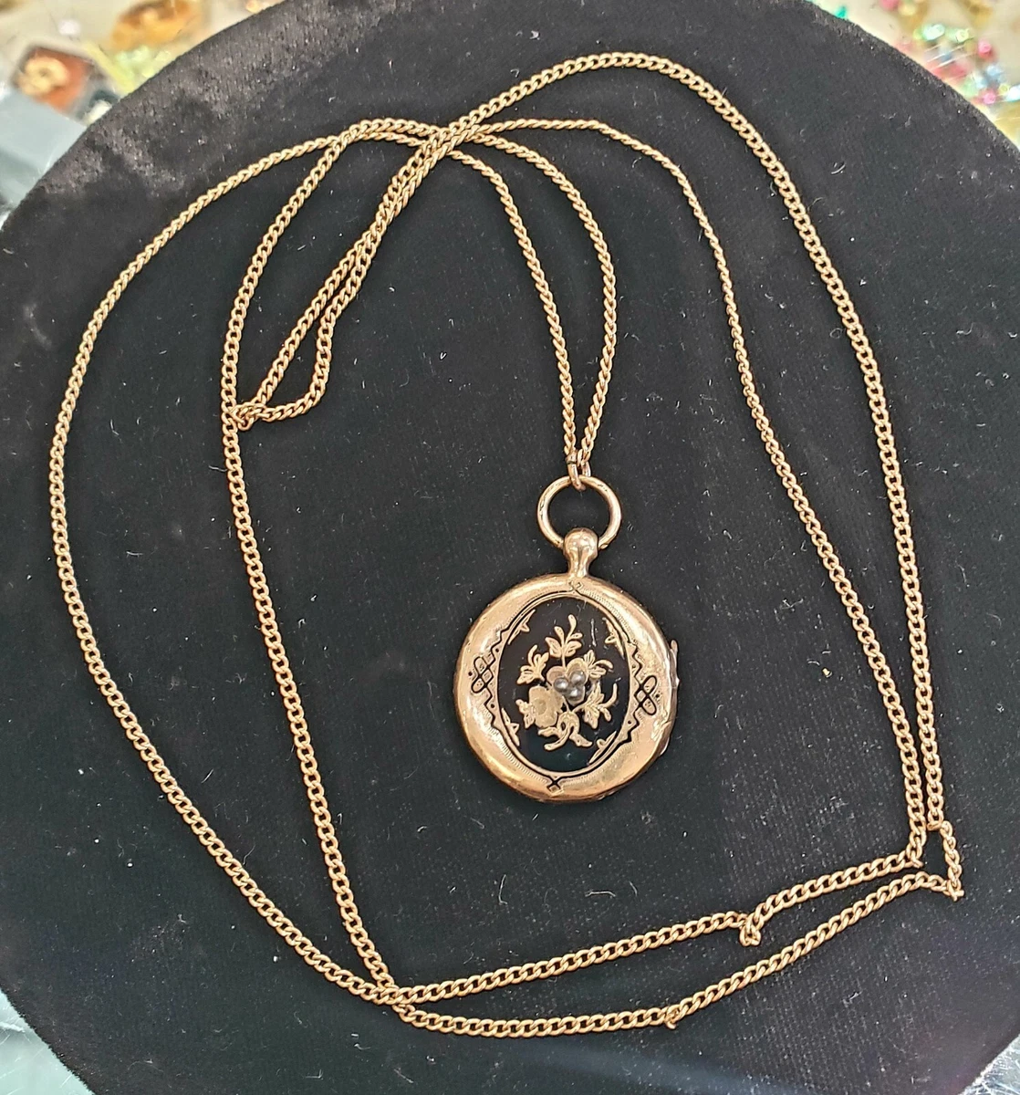 Antique gold shop locket necklace