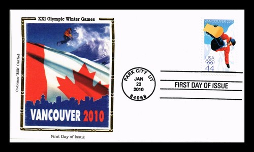 US COVER WINTER OLYMPICS VANCOUVER SNOWBOARDING FDC COLORANO SILK CACHET