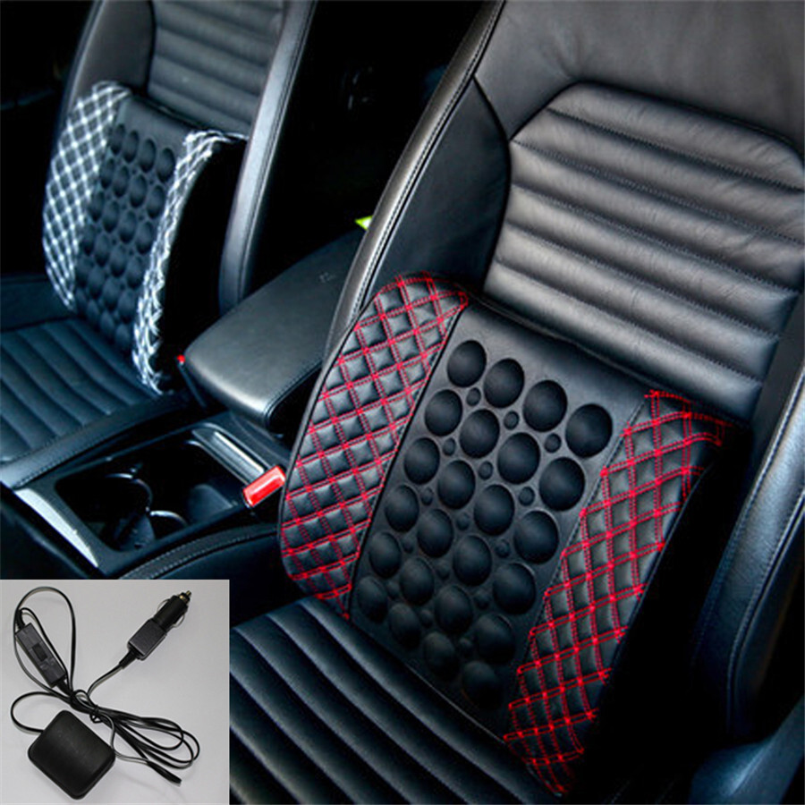 Car Electric Massage Cushion Vehicle Seat Back Waist Support Lumbar Pad Massager-Black + Red