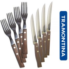SET 24pz FORCHETTE + COLTELLI TRAMONTINA PUNTA CON LAMA SEGHETTATA MANICO LEGNO