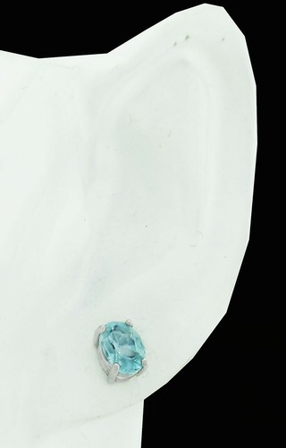 NATURAL 2.20 Cts AQUAMARINE STUD EARRINGS .925 Sterling Silver - NEW WITH TAG - Picture 2 of 3