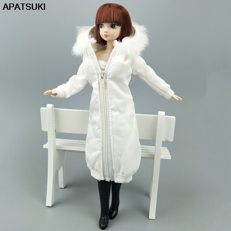 White Winter Long Coat for 1/6 Doll Clothes Dress Parka