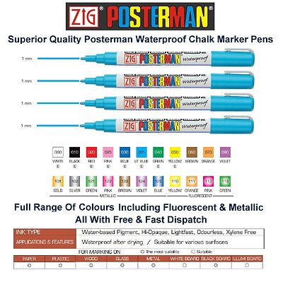 Zig Posterman fein 1 mm Kreidemarker Stifte wasserdicht Whiteboard Glas Metall Holz