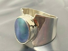 Vintage Natural Black Pearl Sterling Silver band Ring size 9