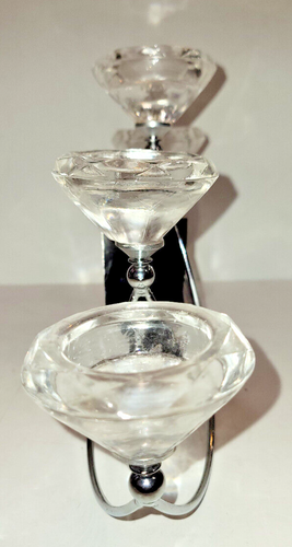 Minimalistic Candelabra 5 Tealights Metal Stand Faceted Glass Holders 17” x 7” - Picture 5 of 13