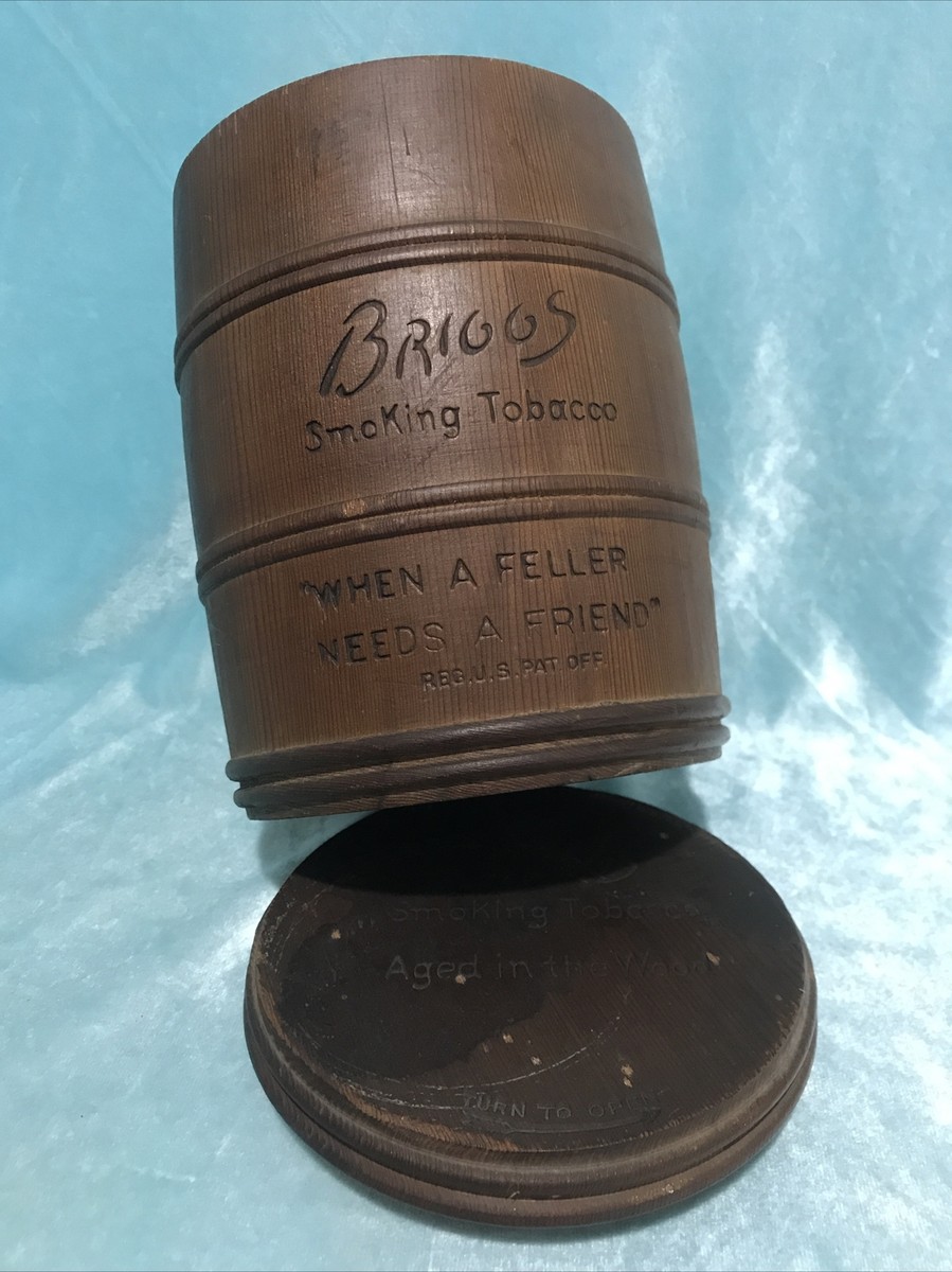 Vtg 1930s Briggs Smoking Tobacco Wood Barrel Humidor w/Lid & Humidifying  Element