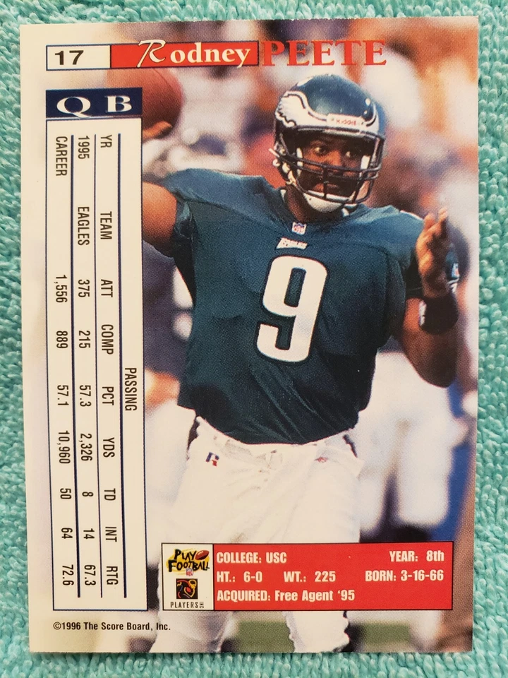 1996 CLASSIC PRO LINE II INTENSE RODNEY PEETE #17 PHILADELPHIA EAGLES  - Image 3 of 4