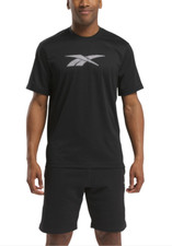 Image of Reebok Men Vector Performance Short Sleeve Logo Graphic T-Shirt Black Size L