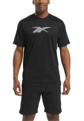 Reebok Men Vector Performance Short Sleeve Logo Graphic T-Shirt Black Size XL