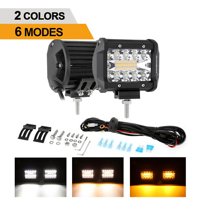 AUXBEAM 4'' Cubes 6 Modes White&Amber Strobe LED Work Light Pods Truck Pickup ATV