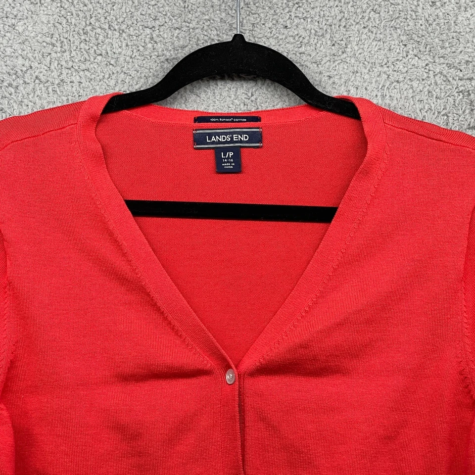 Cárdigan Suéter Tejido Rojo Manga Larga Cuello en V Botón Talla L 14-16 Lands End Niñas Foto 2 de 4