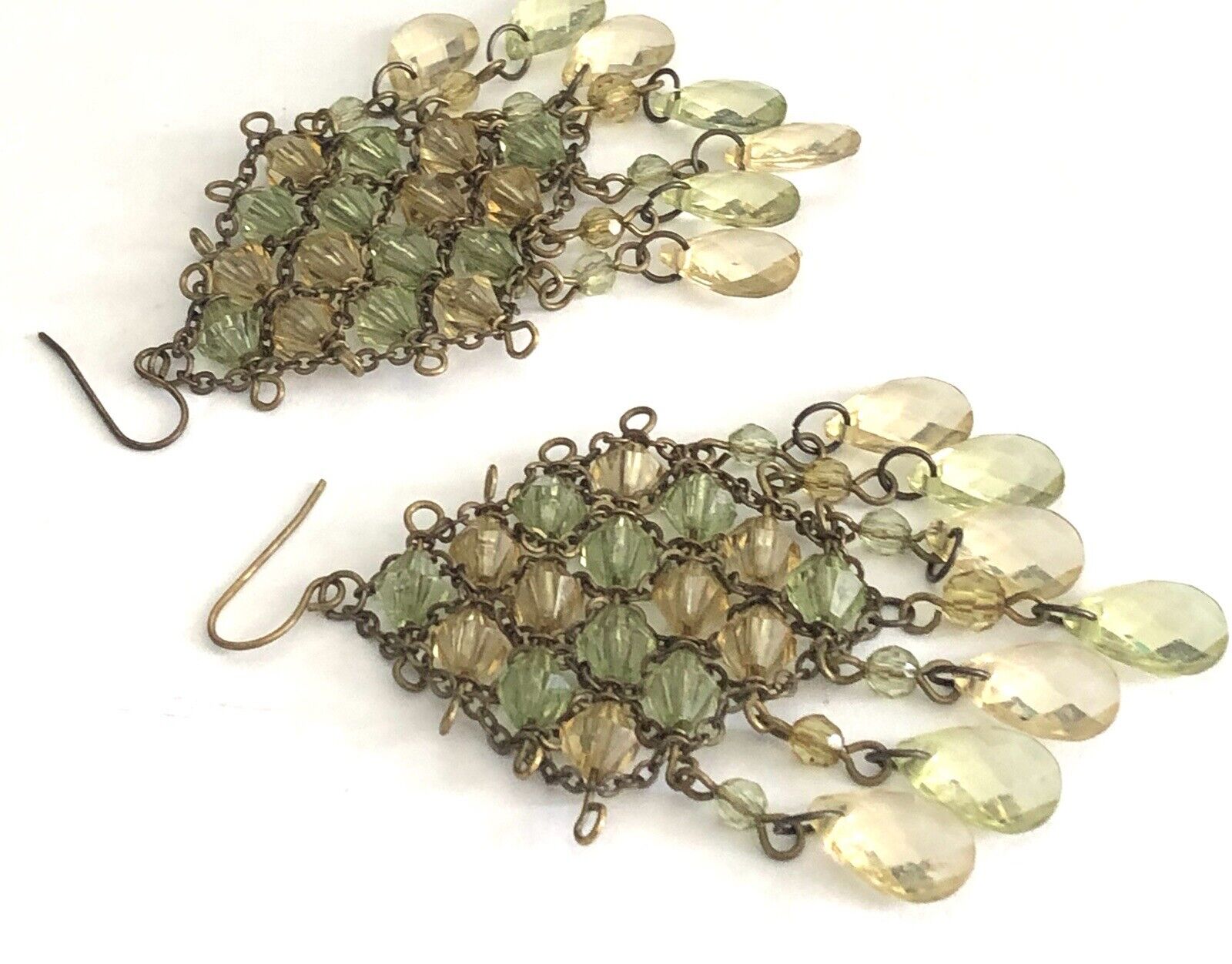 Vintage Green Yellow Faceted Lucite Bead Brass Da… - image 3