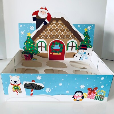 2 x WEIHNACHTEN CUPCAKE Boxen FESTLICHES HAUS fasst 6 TORTEN LECKEREIEN SÜSSIGKEITEN LECKEREIEN