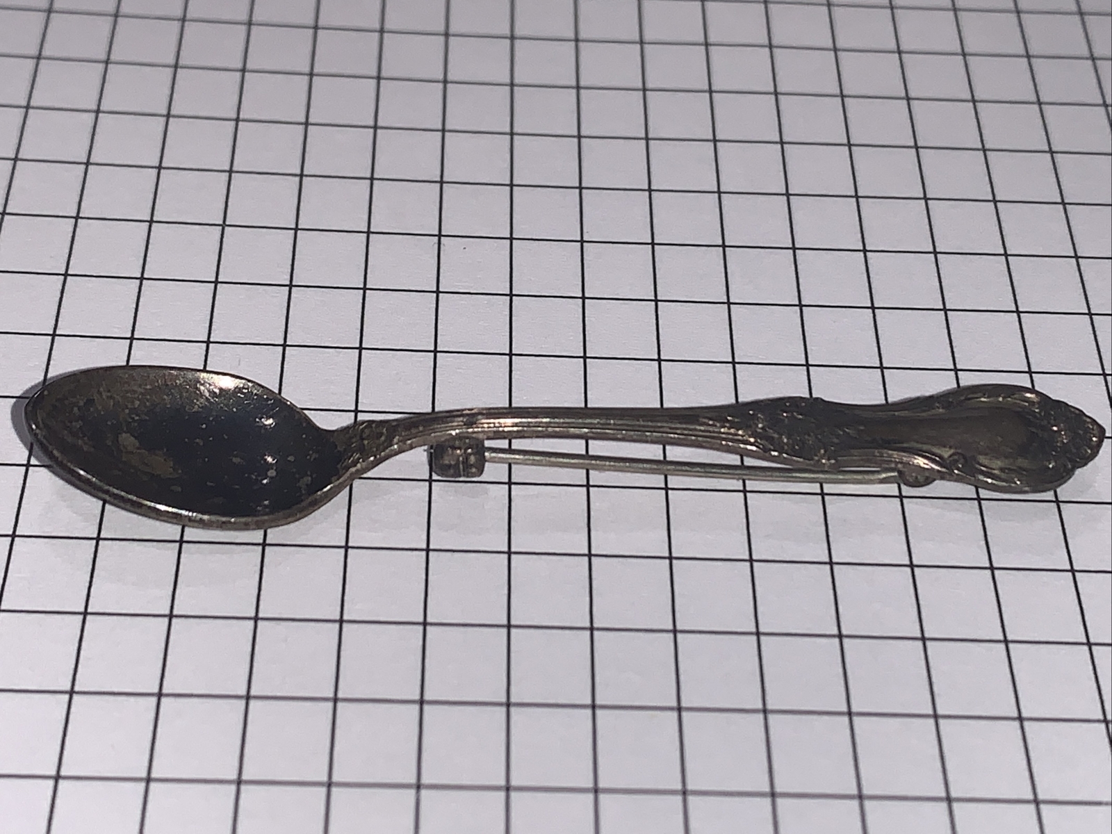 VINTAGE Sterling Silver Spoon Pin Gem