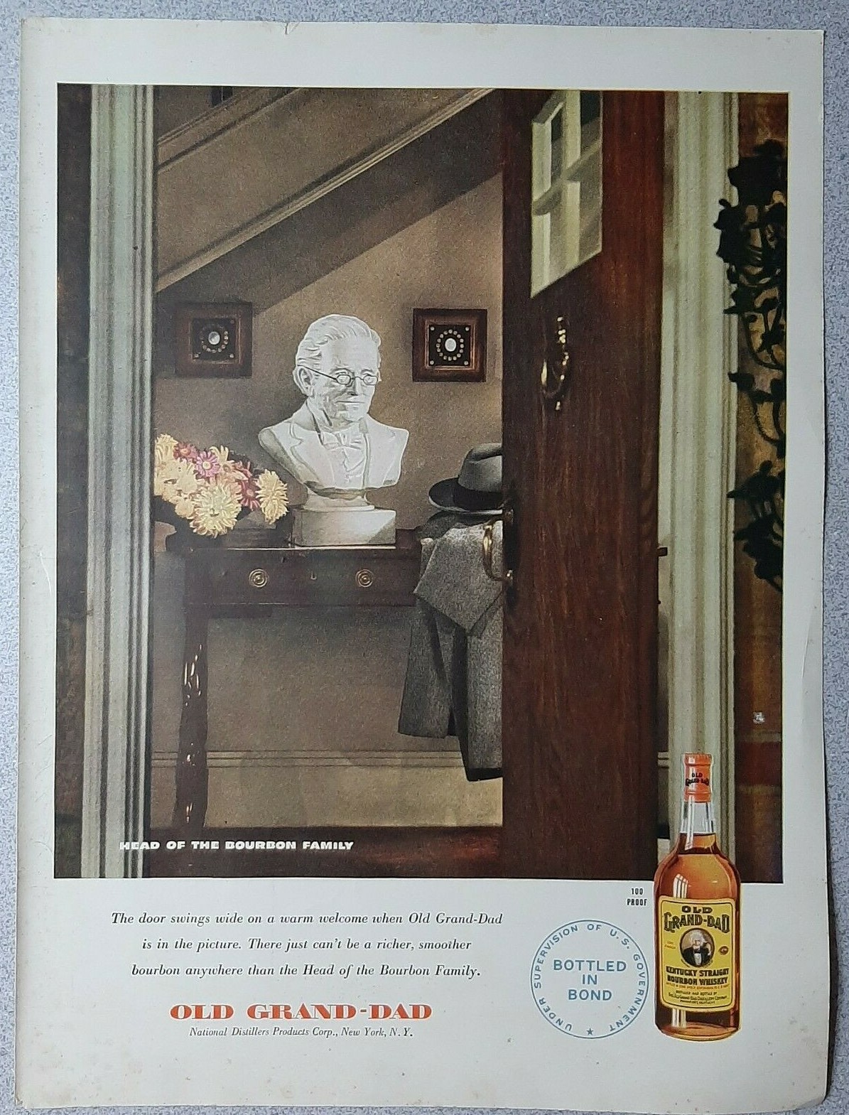 1948 Old Grand Dad Vintage Print Ad Kentucky Straight Bourbon Whiskey Front Door