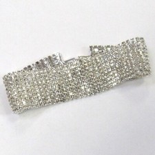 Silver Plate 10 Row Rhinestone Bracelet Prom Evening Sparkle Bling  3095