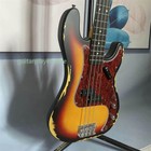 Heavy Relic Vintage Precision Electric Bass Guitar Solid Body Sunburst 4 Strings