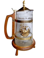 Vintage MCM Glass Carafe~Teak Wood Base w/Votive Candle Warmer~ American Eagle