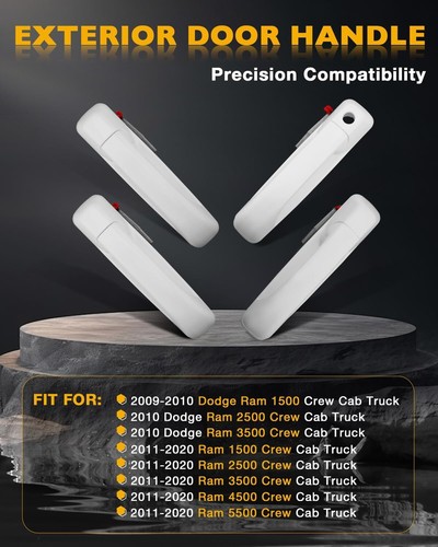 Exterior Door Handle Set (4PCS), Compatible with 2009-2020 Dodge Ram White - Picture 3 of 8