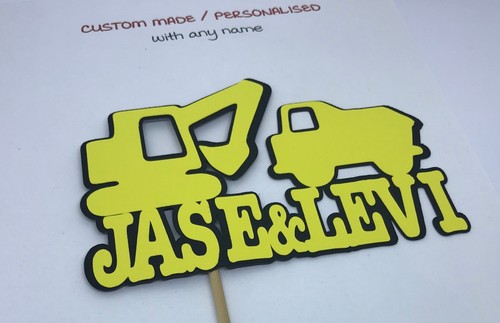 CONSTRUCTION THEME DIGGER DUMP TRUCK. PERSONALISED CUSTOM ANY NAME CAKE TOPPER - Picture 28 of 44
