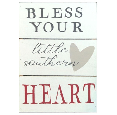 BLESS YOUR Little Southern HEART Wood Home Decor Frame Box 7x5in White Wall Sign