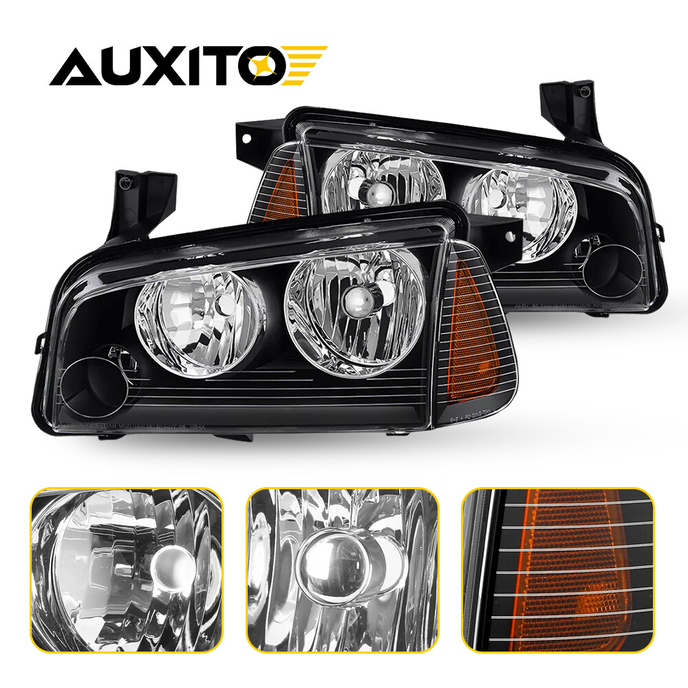 For 06-10 Dodge Charger Black Housing Headlight Amber Turn Signal Corner Lamp PU