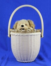 VINTAGE JAPANESE WIND UP BARKING DOG IN PLASTIC BASKET WORKING CONDITION