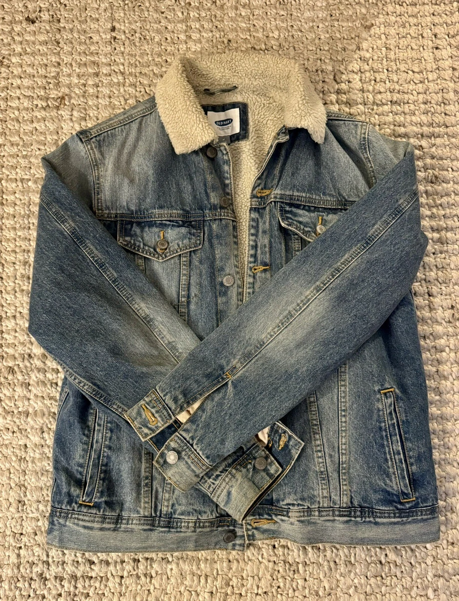 Old Navy Men s Denim Jean Jacket L Blue Sherpa Lined Button Front Western